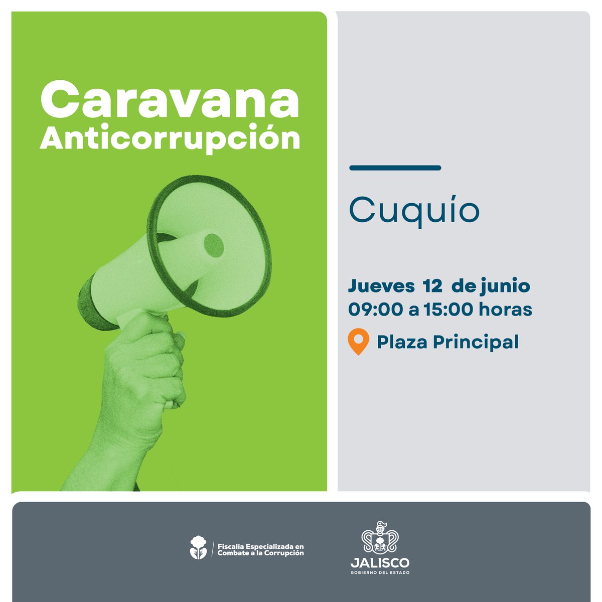 La CARAVANA ANTICORRUPCIÓN llega a CUQUÍO
Te esperamos mañana en la Plaza Principal de 9:00 a 15:00 hrs. estaremos atendiendo tus dudas y recibiendo tus denuncias. Acércate y juntos combatamos la #corrupción 
#TuDenunciaCuenta