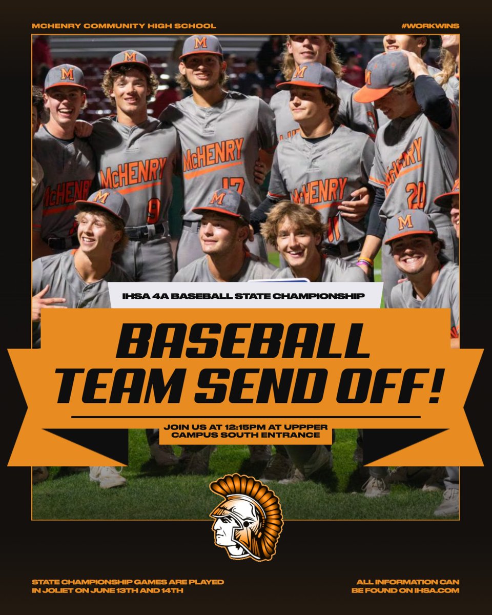 McHenry Athletics (@we_r_warriors1) on Twitter photo ⚾️ 🚔 🚨 Baseball State Send Off 🚨🚔 ⚾️
Come join us tomorrow at 12:15pm at the Upper Campus in the South Entrance to cheer on <a href="/mchenrybaseball/">McHenry Baseball</a> and send them on their way to Joliet for state!
#WorkWins
#MakeYourMark ⚾️ 🚔 🚨 Baseball State Send Off 🚨🚔 ⚾️
Come join us tomorrow at 12:15pm at the Upper Campus in the South Entrance to cheer on <a href="/mchenrybaseball/">McHenry Baseball</a> and send them on their way to Joliet for state!
#WorkWins
#MakeYourMark