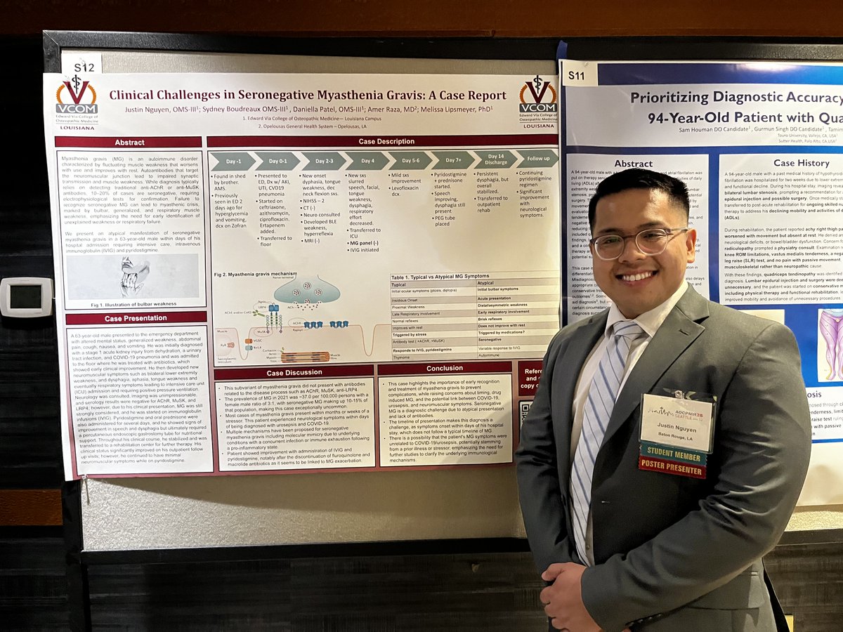 vcomlouisiana's tweet photo. Congratulations to Justin Nguyen, Armand Cox, and Robert Paul, Class of 2026! They represented our campus at the American College of Osteopathic Physical Medicine and Rehabilitation (ACOPMR) conference, where they presented posters on their research. #VCOMResearchDriven #VCOM https://t.co/2KKgftXmJv