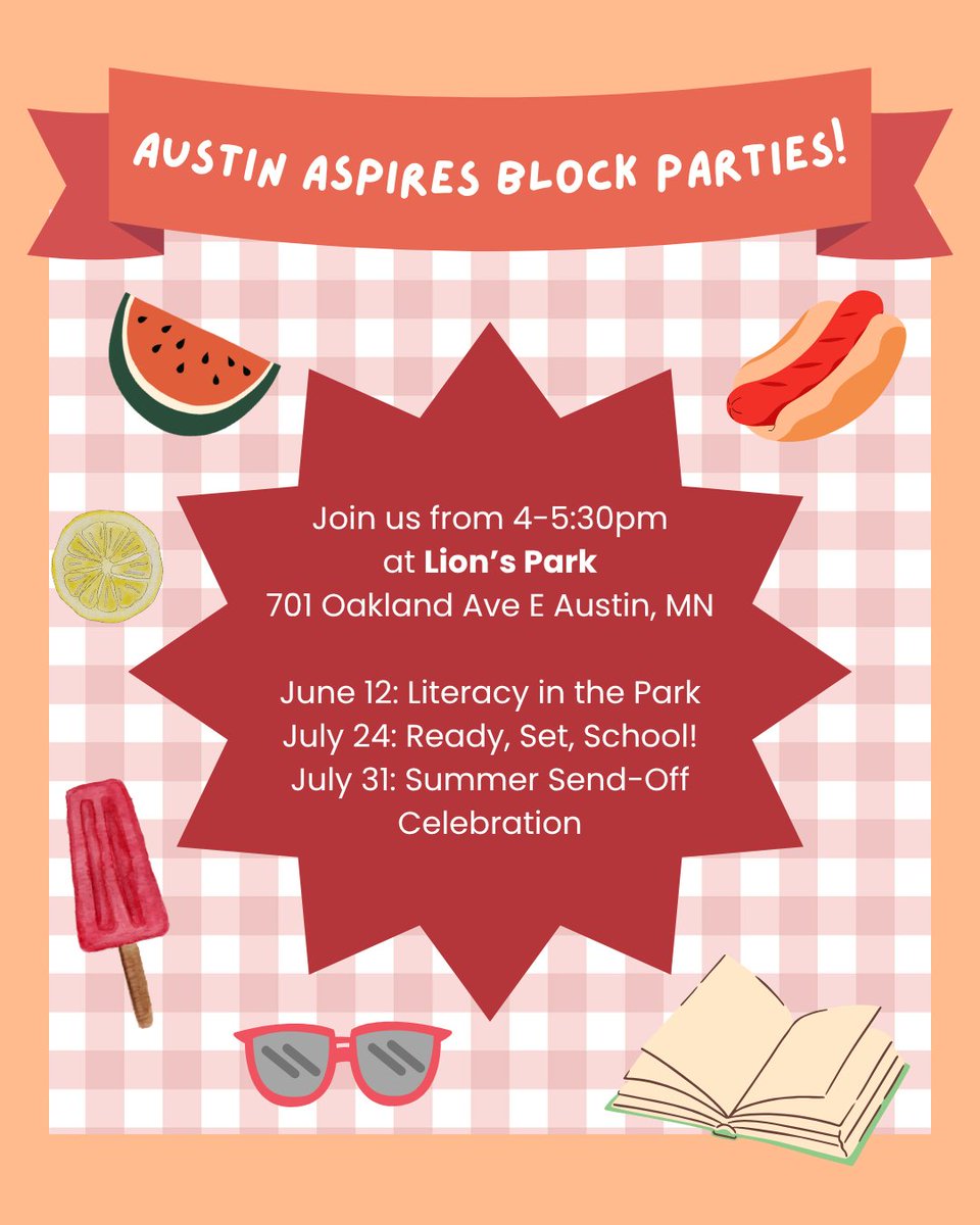 elap_smrls's tweet image. If you&apos;re in Austin, MN and don&apos;t have plans for tomorrow night... stop by Lion&apos;s Park for free food, community resources, and family fun!