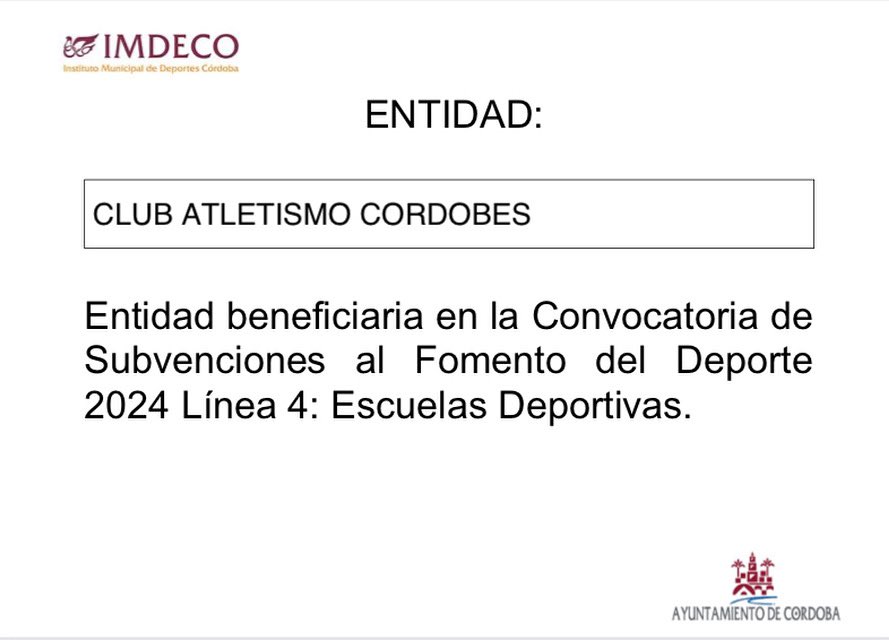 Entidad beneficiaria en la Convocatoria de Subvenciones al Fomento del Deporte 2024 Línea 4: Escuelas Deportivas.