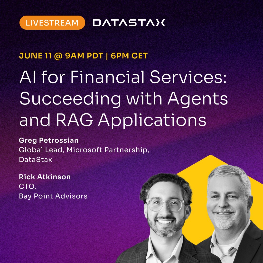 🔒 Is your AI stack ready for production in financial services? 📈

Join here to learn how Bay Point Advisors built an AI-powered investor portal that's secure using RAG + Azure—turning enterprise data into custom insights, fast.

🗓️ June 11 @ 9 AM PT
🔗 dtsx.io/3SqZ5cE