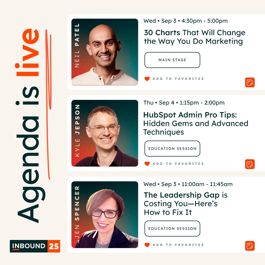 INBOUND's tweet image. IT'S HERE! The #INBOUND25 agenda is officially live 📅
New calendar view + smart filters = planning your San Francisco experience just got easier
From AI to growth strategy, leadership to customer obsession - start mapping out your moves: INBOUND.com
