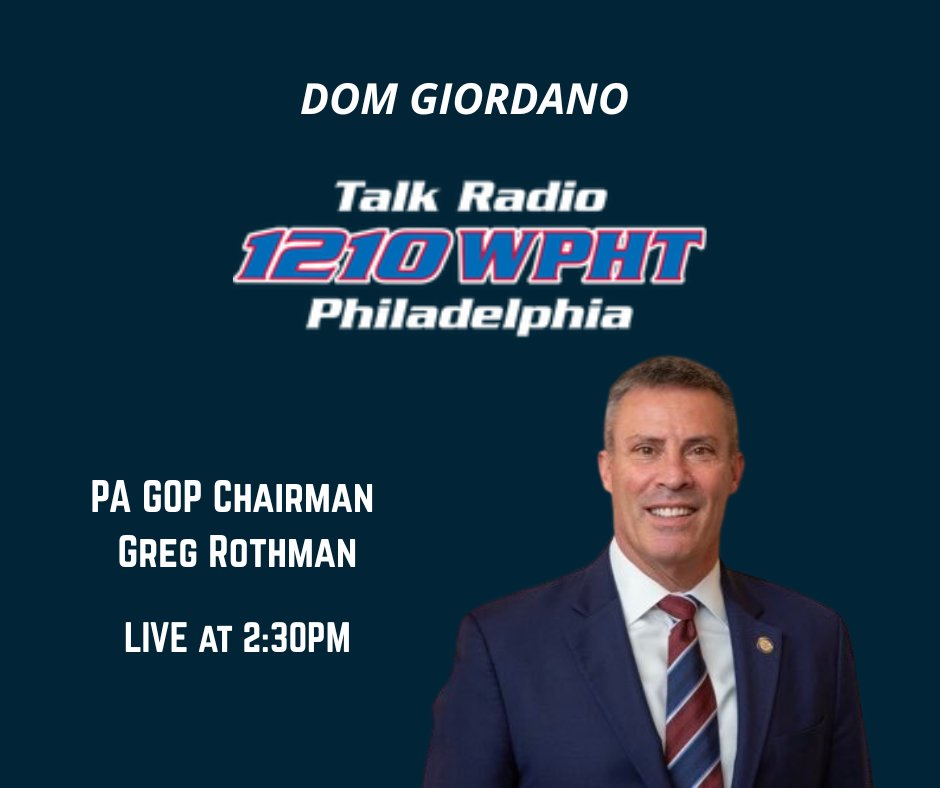 PAGOP's tweet photo. Listen live to Chairman Greg Rothman on the Dom Giordano Show on 1210 WPHT at 2:30PM!
#PAGOP #DomGiordano #WPHT https://t.co/CNPImVnpLE