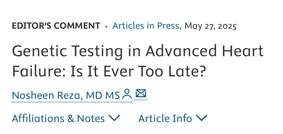 HF Collaboratory (@hfcollaboratory) on Twitter photo New Editor’s Comment in Press at <a href="/JCardFail/">Journal of Cardiac Failure</a> by HFC member <a href="/noshreza/">Nosheen Reza, MD, MS</a>
🧬 Genetic Testing in Advanced Heart Failure: Is It Ever Too Late?
Read it now at doi.org/10.1016/j.card…
#Cardiology #heartfailure #HF #cardiotwitter #HFC New Editor’s Comment in Press at <a href="/JCardFail/">Journal of Cardiac Failure</a> by HFC member <a href="/noshreza/">Nosheen Reza, MD, MS</a>
🧬 Genetic Testing in Advanced Heart Failure: Is It Ever Too Late?
Read it now at doi.org/10.1016/j.card…
#Cardiology #heartfailure #HF #cardiotwitter #HFC