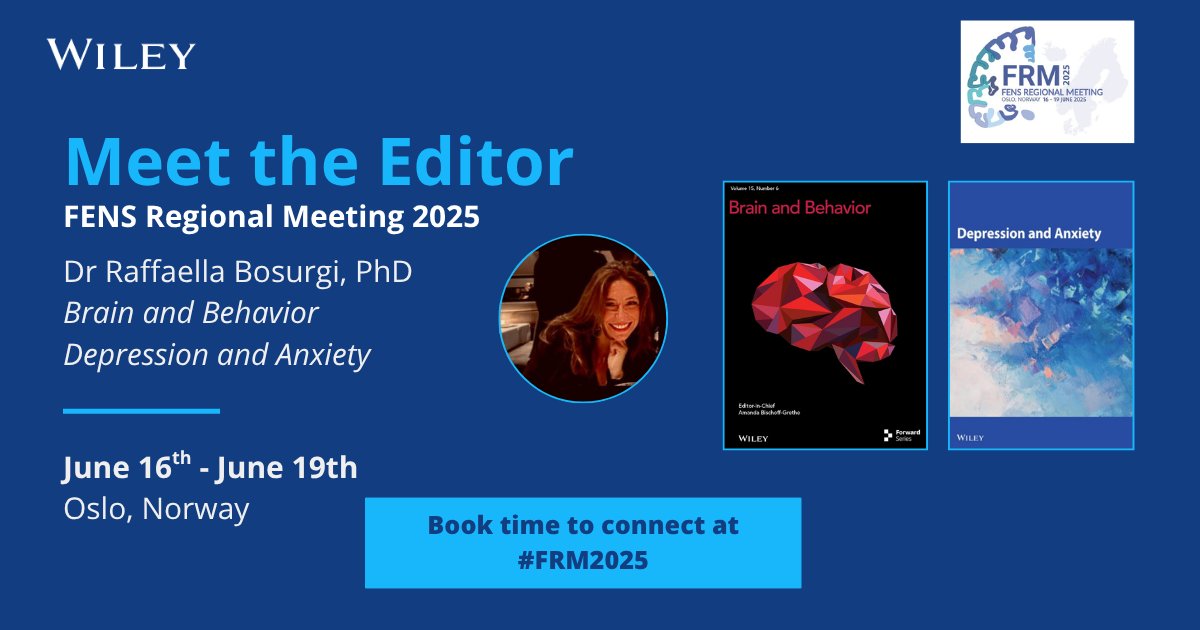 Will we see you at the FENS Regional Meeting in Oslo? 

Dr. Raffaella Bosurgi, our Editor-in-Chief for Brain &amp; Behavior and Depression and Anxiety, will be at #FRM2025 from June 16-19. Don't miss the chance to meet her!

Read more: ow.ly/fWtf50W7v5c

#Neuroscience <a href="/raffi74/">raffaellabosurgi</a>
