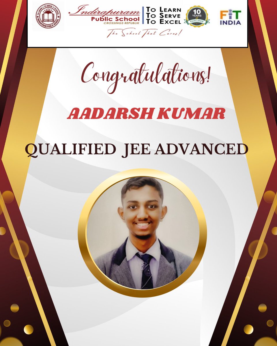 We are thrilled to announce that Adarsh Kumar of Grade XII - Science has successfully cleared the prestigious JEE Advanced examination!
His hard work, dedication, and perseverance have brought immense pride to the entire school community.