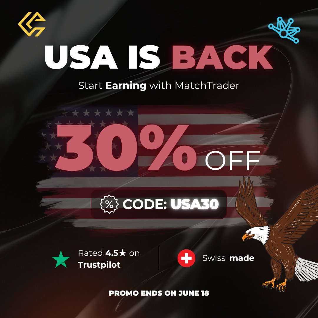 🇺🇸 USA IS BACK!

Start earning again with MatchTrader 🔥

✅ 30% OFF on all challenges
🎯 Use code: USA30
⏳ Promo valid until June 18 for US Traders

Let’s trade. Let’s grow. 🚀
