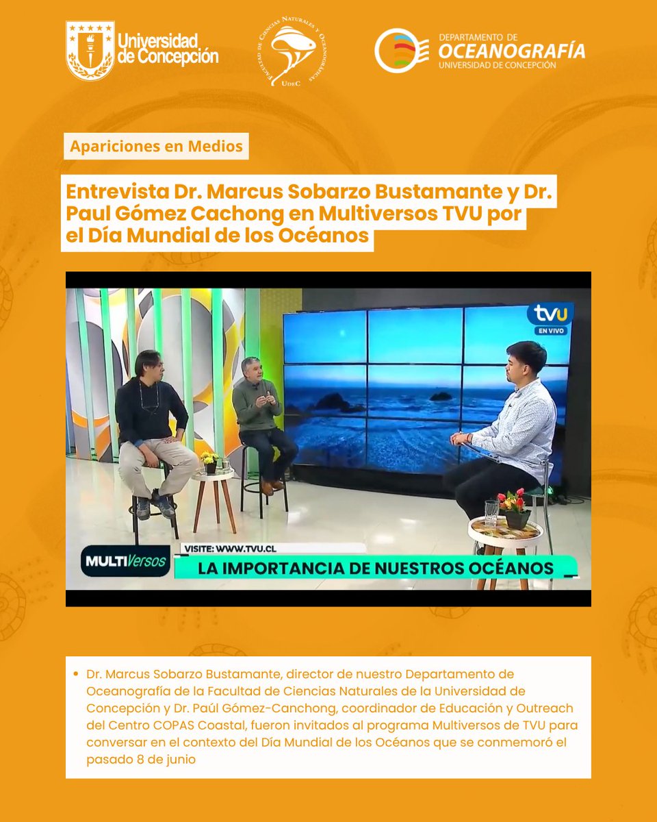 Departamento de Oceanografía UdeC (@doceudec) on Twitter photo 🤳 | Dr. Marcus Sobarzo, director <a href="/DOCEUdeC/">Departamento de Oceanografía UdeC</a>, y Dr. Paúl Gómez-Canchong, coordinador Outreach <a href="/COPASCoastal/">COPAS Coastal</a>, fueron invitados al programa Multiversos de <a href="/TVU_television/">TVU</a> para conversar en el contexto del #DíaMundialdelosOcéanos 🌊 que se conmemoró el pasado 8 de junio 🤳 | Dr. Marcus Sobarzo, director <a href="/DOCEUdeC/">Departamento de Oceanografía UdeC</a>, y Dr. Paúl Gómez-Canchong, coordinador Outreach <a href="/COPASCoastal/">COPAS Coastal</a>, fueron invitados al programa Multiversos de <a href="/TVU_television/">TVU</a> para conversar en el contexto del #DíaMundialdelosOcéanos 🌊 que se conmemoró el pasado 8 de junio