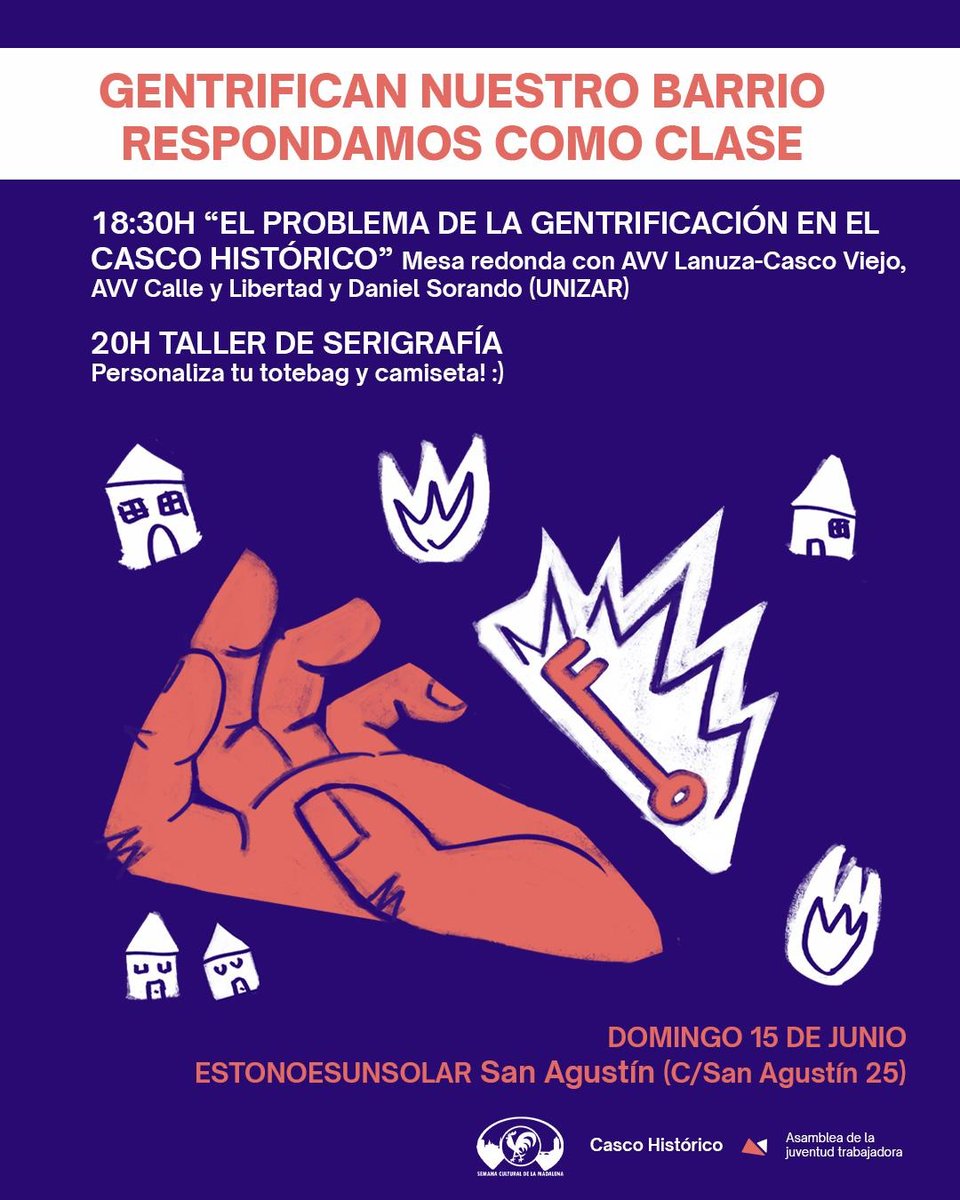 Este domingo 15 de junio hablaremos sobre el problema de la Gentrificación en el Casco Histórico de Zaragoza, a las 18.30 en Estonoesunsolar de la calle San Agustín, 25. Estáis invitad@s!