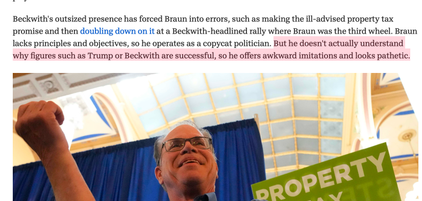 This from <a href="/JamesEBriggs/">James Briggs</a>: 

"But he doesn't actually understand why figures such as Trump or Beckwith are successful, so he offers awkward imitations and looks pathetic."

indystar.com/story/opinion/…
