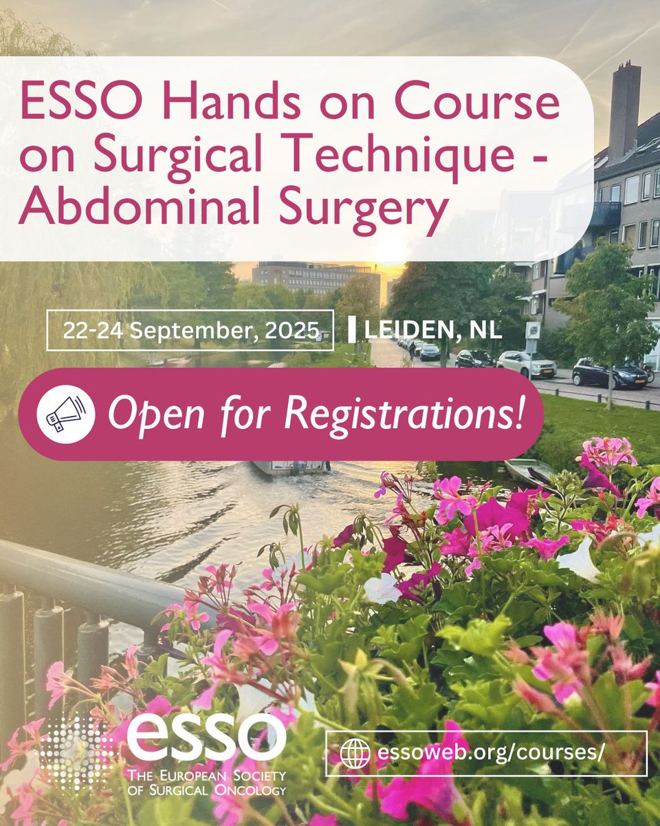 🗓️ESSO Hands-On Course on Surgical Technique – Abdominal Surgery
📅 22–24 September 2025
💉 Hands-on sessions
🧠Surgical anatomy + technique 
🎥 Pre-course 3D anatomy atlas &amp; surgical videos 
💬 Expert-led discussions
🔗 Register now: essoweb.org/courses/esso-e…