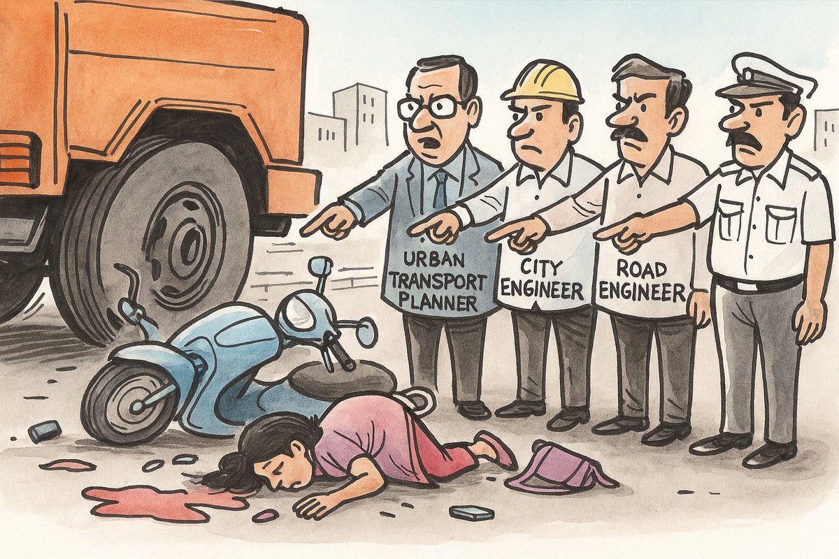 When a major road accident happens at a busy chowk in #Pune,—it’s a system failure.

🚫 Urban Transport Planner – Doesn’t exist.
🚫 City Engineer – No scientific road design.
🚫 Road Engineer – Faulty roads, zero accountability.
🚫 Traffic Police Head – Can’t see what's broken.