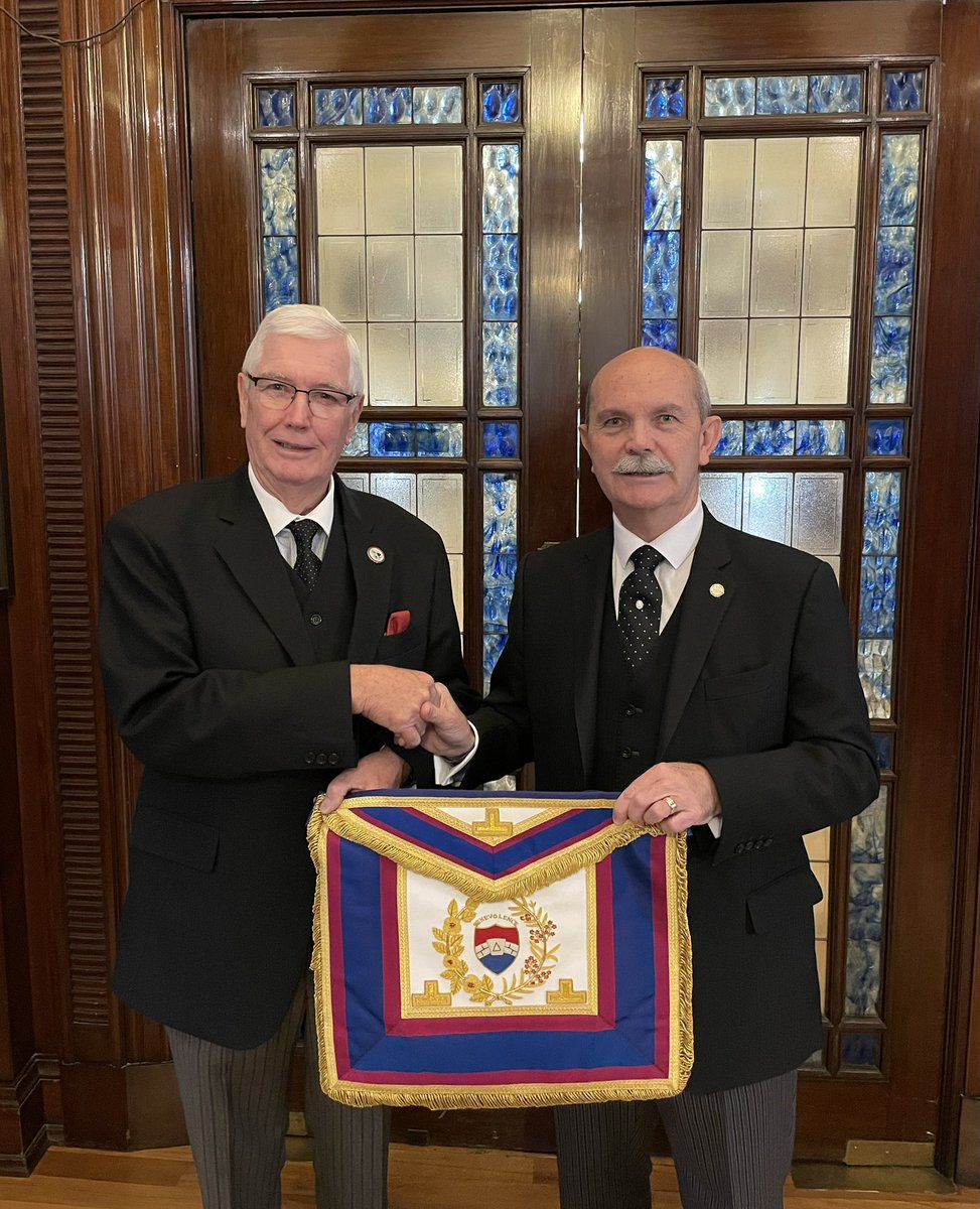 PresidentMBF's tweet photo. What a brilliant time we all had at Mark Grand Lodge yesterday as I handed over to Ian Clark. I wish him well in his new role. Pictured l to r: Dr. John Shervington, Chair of the GMKF Bursary Scheme Awards Panel, me and Ian.
#MBF #MarkMasonry
@MarkMasonsHall
@dwcoleman888 https://t.co/n5rm4O6PVC