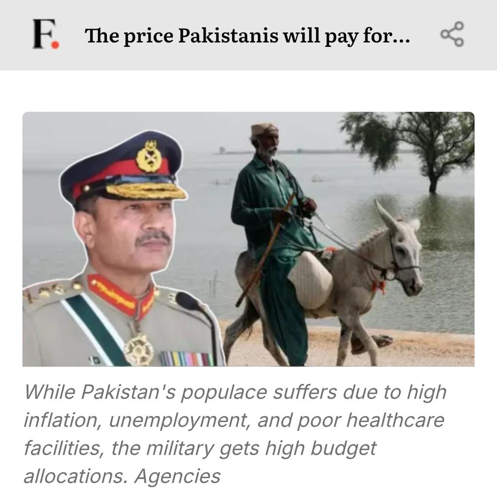 —Lower budget for the nation
—Higher budget for the military
—$269 BILLION in public debt

How do you justify a 20% hike in defence spending while millions face hunger, inflation,&amp; joblessness?

This is a budget written in boots, not ballots.
#IMFBailoutTrap #MilitaryOverMasses