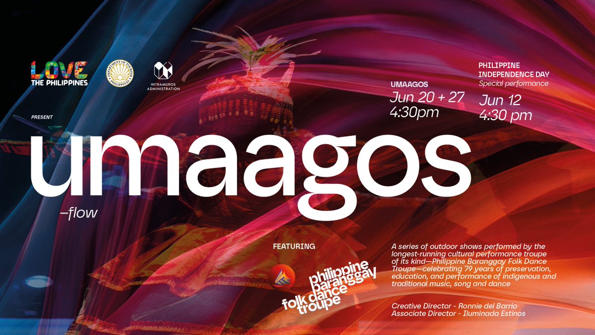EVENT UPDATE: UMAAGOS

Celebrate Independence Day with a vibrant journey through Filipino culture and dance!

Catch the first run of “Umaagos”, a powerful cultural showcase by the Philippine Baranggay Folk Dance Troupe, happening tomorrow, 12 June 2025 at 4:30 PM at Centro de