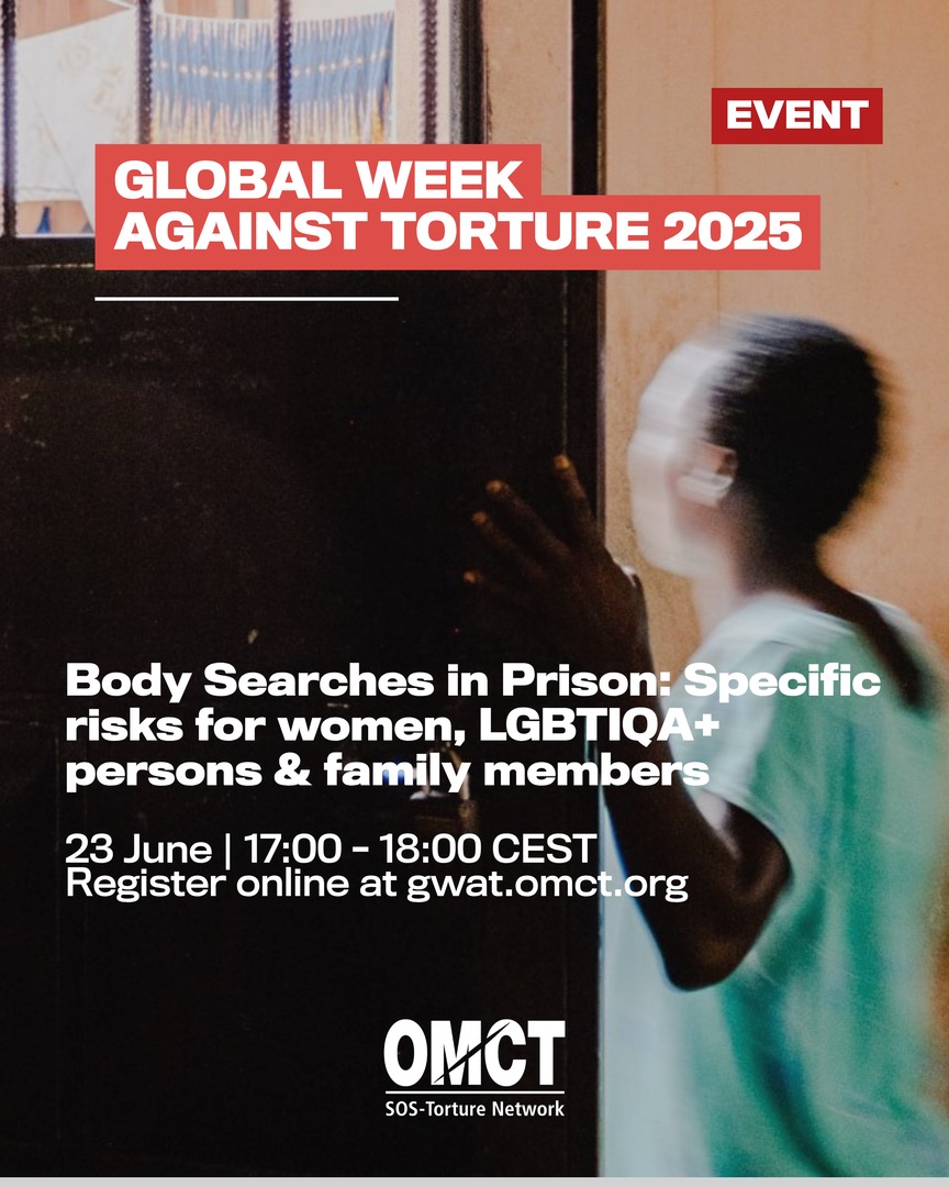 Body searches in prison can be humiliating &amp; harmful—especially for women, LGBTIQA+ people &amp; visiting relatives.

Join us for this #GWAT2025 panel on risks, rights &amp; reforms.

🗓 23 June | 17:00 CEST
🔗 gwat.omct.org

<a href="/omctorg/">World Organisation Against Torture (OMCT)</a>