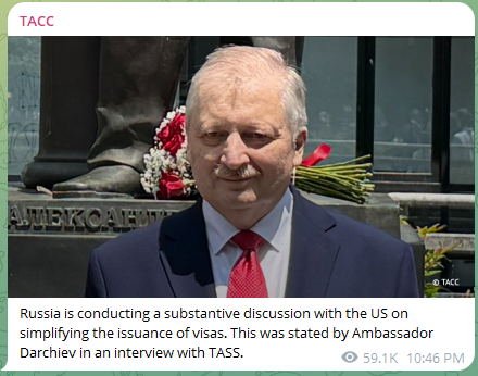 prestonstew_'s tweet image. Russian ambassador to the US says the two countries are working on simplifying the visa process, restoration of direct flights, and the return of confiscated property.