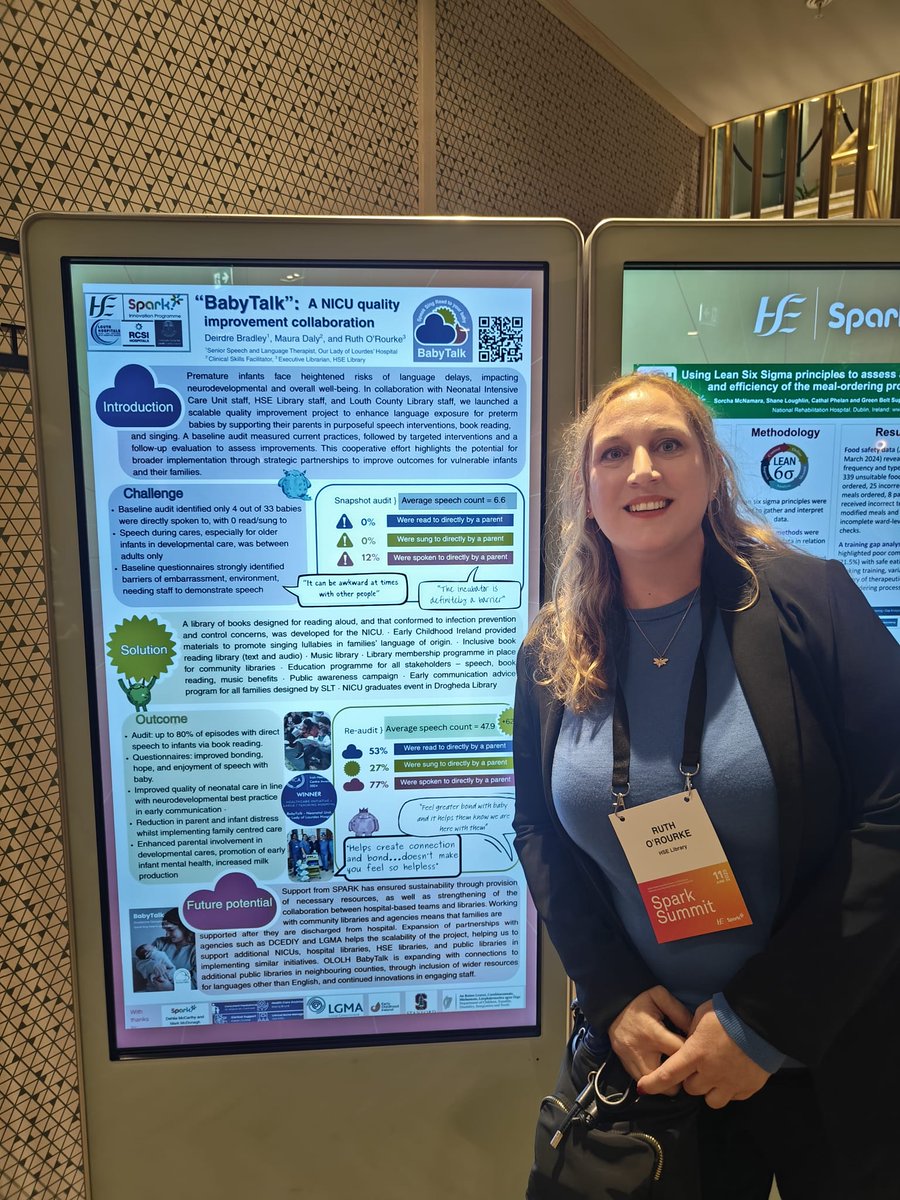 hselibrary.ie (@hselibrary) on Twitter photo Here’s Ruth O’Rourke, HSE Librarian at OLOLH Drogheda, with her inspiring “BabyTalk” poster at #SparkSummit25! A great collaboration supporting speech and language development in NICU through reading & singing.
#hselibrary #BabyTalk #NICUCare #Innovation <a href="/ProgrammeSpark/">Spark Innovation Programme</a> Here’s Ruth O’Rourke, HSE Librarian at OLOLH Drogheda, with her inspiring “BabyTalk” poster at #SparkSummit25! A great collaboration supporting speech and language development in NICU through reading & singing.
#hselibrary #BabyTalk #NICUCare #Innovation <a href="/ProgrammeSpark/">Spark Innovation Programme</a>