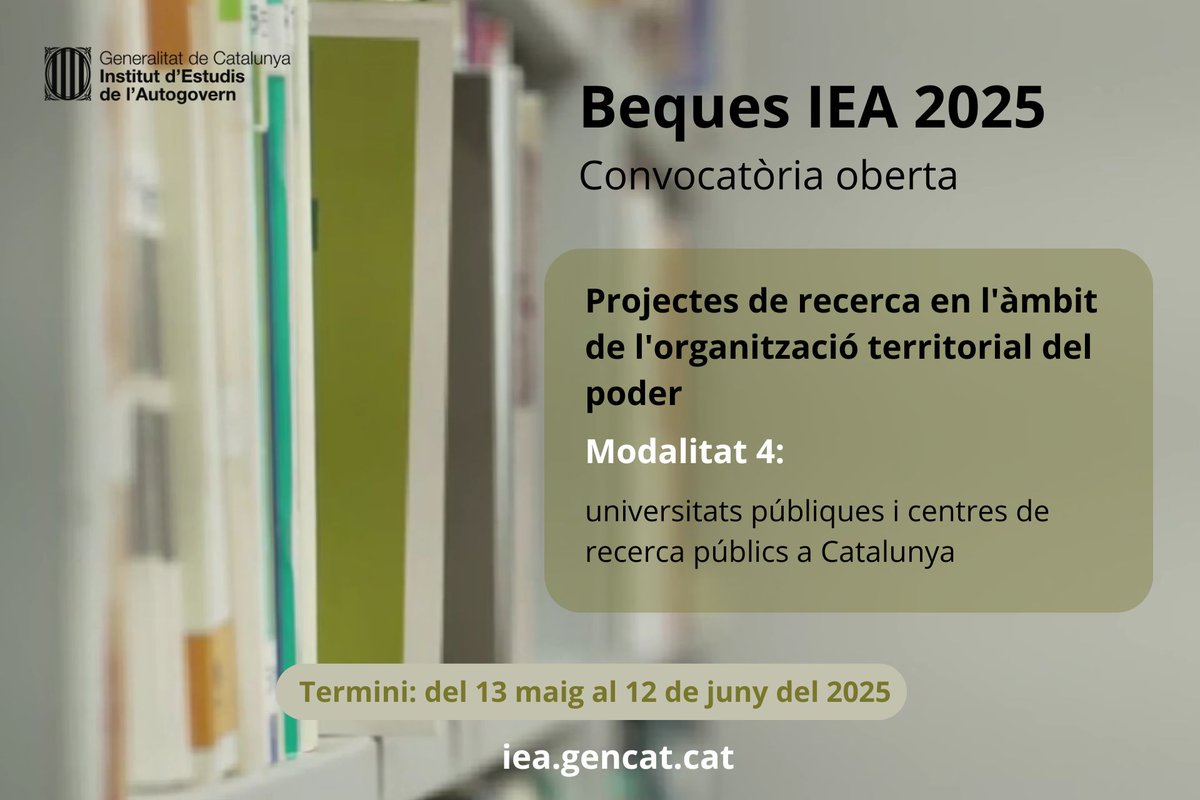 🚨 Últimes hores!
📅 Demà acaba el termini per sol·licitar les #BequesIEA 2025 de recerca.
Presenta la teva abans del 12/06!
🔗 tuit.cat/po8dv
