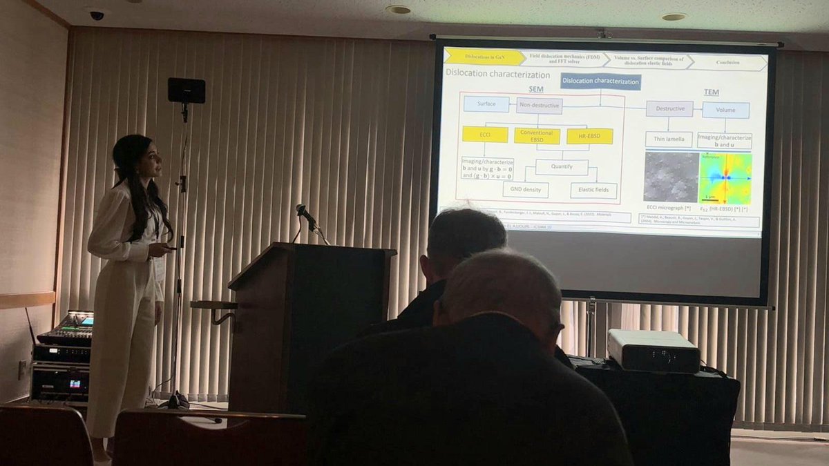 PhD student Fatin from <a href="/Univ_Lorraine/">Lorraine</a> presented #AddMorePower research at #ICSMA20 in Kyoto!🇯🇵

Her talk: “Effect of free surfaces on dislocation elastic fields: application to threading dislocations in GaN”

Great to see the project at top global conferences!
#MaterialsScience