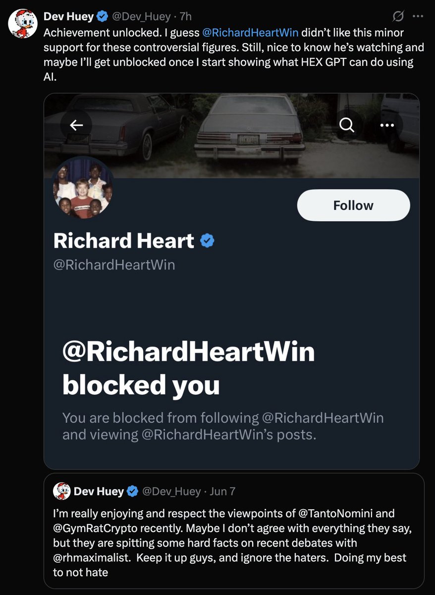 IN TODAYS NEWS: Richard Heart has started blocking people supporting dipcatcher and his vampire attack on the community

attack the big dog and see what happens bros

#PulseChain