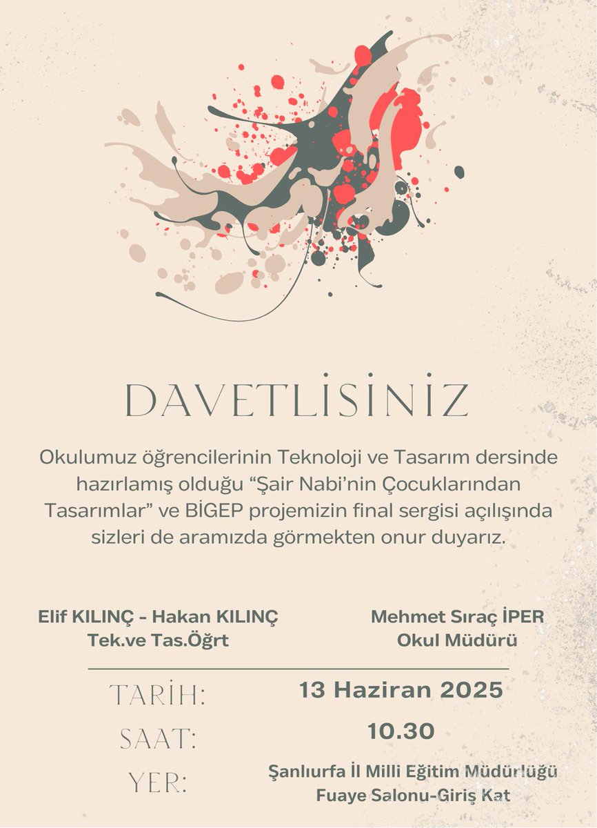 Şair Nabi Ortaokulu Haliliye - Şanlıurfa (@sairnabioo) on Twitter photo Sergimize Davetlisiniz!🌸 <a href="/UrfaValiligi/">T.C. ŞANLIURFA VALİLİĞİ</a> <a href="/hasansildak/">Hasan ŞILDAK</a> <a href="/haliliyegovtr/">Haliliye Kaymakamlığı</a> <a href="/mserkansahin/">Dr. Muhammed Serkan SAHIN</a> <a href="/sanliurfammem63/">Şanlıurfa İl Milli Eğitim Müdürlüğü</a> @ASultanoglu63 <a href="/HaliliyeMem/">Haliliye İlçe Milli Eğitim Müdürlüğü</a> <a href="/Mvural63/">Mehmet VURAL</a> <a href="/bigepurfa/">BAŞARIYI İZLEME VE GELİŞTİRME PROJESİ</a> <a href="/rac_iper/">Mehmet Sıraç İper</a> Sergimize Davetlisiniz!🌸 <a href="/UrfaValiligi/">T.C. ŞANLIURFA VALİLİĞİ</a> <a href="/hasansildak/">Hasan ŞILDAK</a> <a href="/haliliyegovtr/">Haliliye Kaymakamlığı</a> <a href="/mserkansahin/">Dr. Muhammed Serkan SAHIN</a> <a href="/sanliurfammem63/">Şanlıurfa İl Milli Eğitim Müdürlüğü</a> @ASultanoglu63 <a href="/HaliliyeMem/">Haliliye İlçe Milli Eğitim Müdürlüğü</a> <a href="/Mvural63/">Mehmet VURAL</a> <a href="/bigepurfa/">BAŞARIYI İZLEME VE GELİŞTİRME PROJESİ</a> <a href="/rac_iper/">Mehmet Sıraç İper</a>