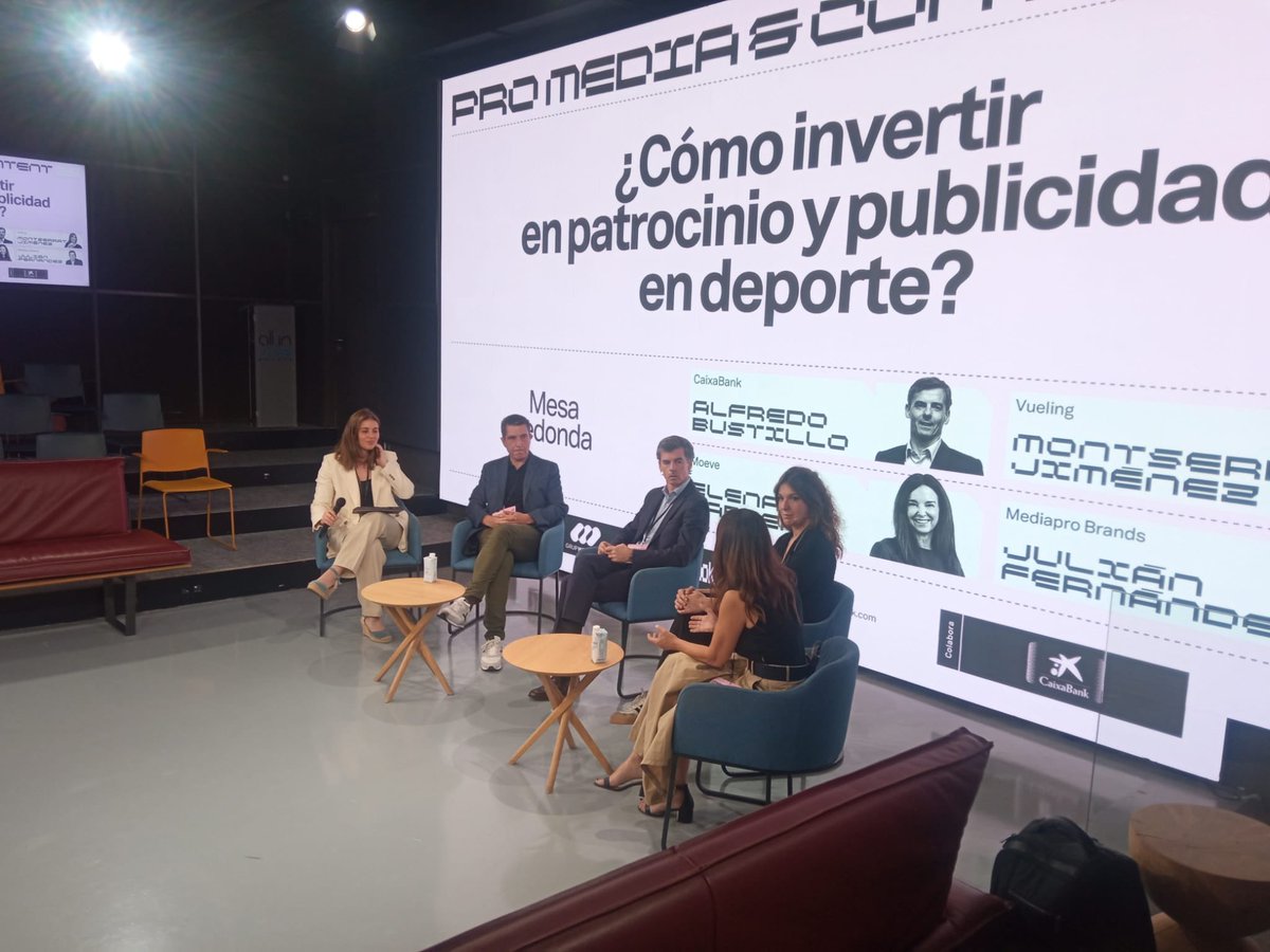 2Playbook's tweet photo. @GRUPMEDIAPRO @ers1972 @MovistarPlus @OscarVilda @DAZN_ES @garcialegaz @MASORANGE_ES @MediaMarkt_es @LVPes @AntonioCatena @TeamHeretics @LaLiga @GECAtv Y cerramos la segunda edición de #PROMediaContent:

¿Cómo invertir en patrocinio y publicidad en deporte?

Alfredo Bustillo (@caixabank), Montserrat Jiménez (@vueling), Elena Cabrero (@MoeveGlobal), Julián Fernández (@GRUPMEDIAPRO) https://t.co/upYtLuAcbQ