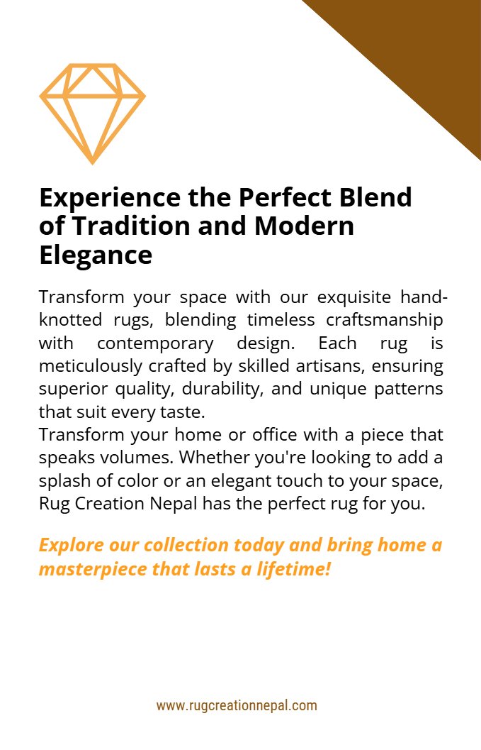 NepalRug's tweet photo. Welcome to Rug Creation Nepal! 

We are thrilled to introduce our brand new 2025 collection! 🧡✨ Explore the latest designs, textures &amp; craftsmanship that will transform your space.

Check it out now on our website! 
https://t.co/Q0LobROFIZ

#InteriorTrends #RugShop #RugDesign https://t.co/or1tIJ79xX