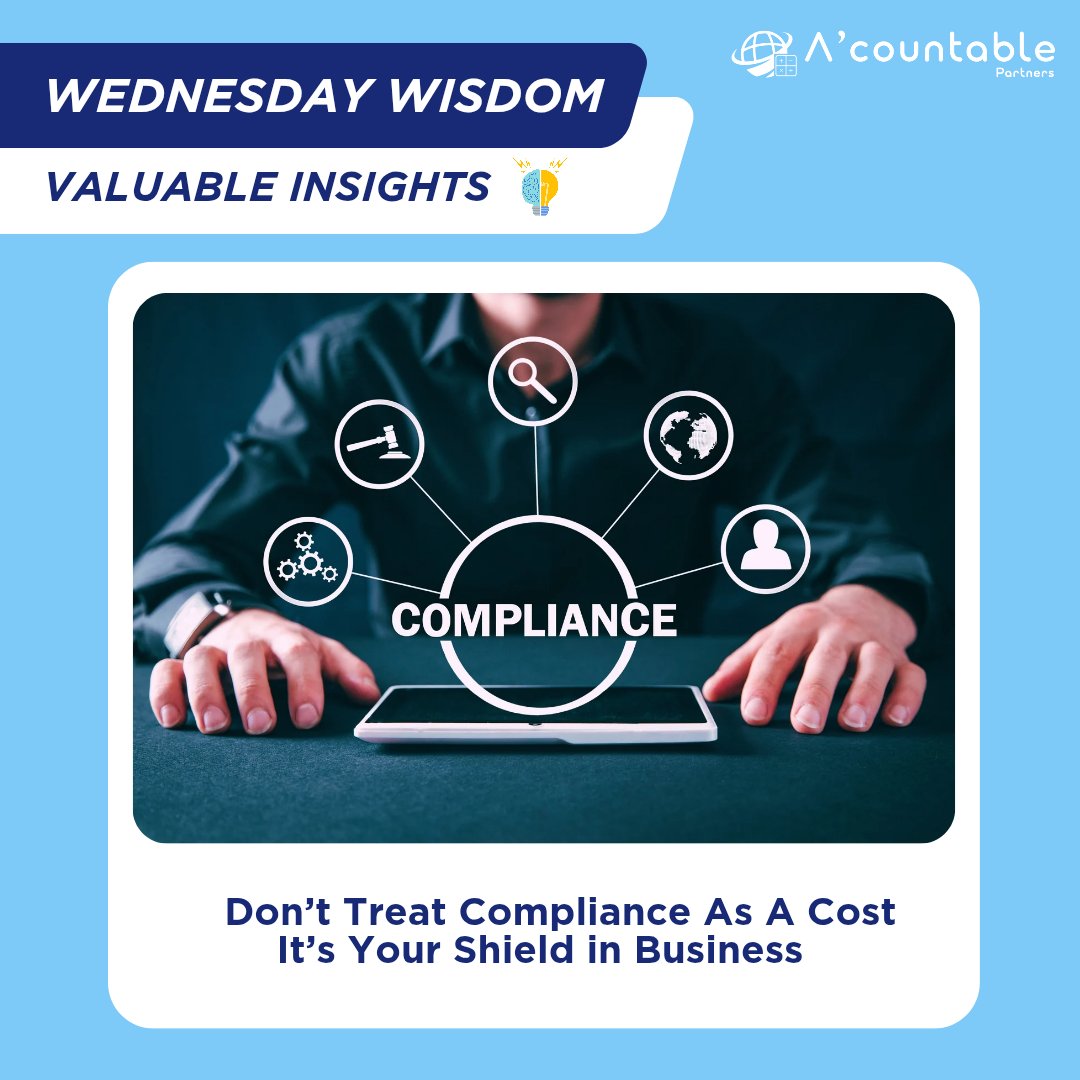 acountablep's tweet photo. Business owners juggle revenue vs. "non-earning" overhead. But here’s the truth:
💡Think compliance is costly? Try non-compliance.
It's not a burden—it’s your business shield, building trust, enabling growth, and keeping your engine clean.
#wednesdaywisdom #acountablepartners https://t.co/SVycM9adtv