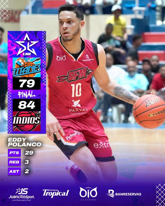 baloncestero's tweet photo. #LNBRD 
Así fue el martes de visitantes en #LaSuperliga @LNBRD:

Titanes 79 - Indios 84
🔵 Jassel Pérez 22 
🔴 Eddy Polanco 29 y Luis Rodríguez 19

Reales 91 - Marineros 104
⚪️ Taz Sherman 20
🔵 Sydney Curry 27 y Myke Henry 15 https://t.co/tckoD7N5Bo