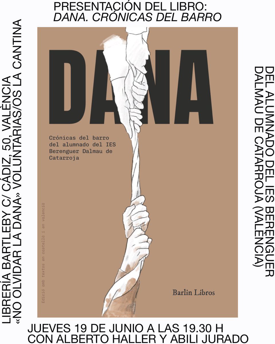 Librería Bartleby (@libbartleby) on Twitter photo 🤎 Atención, el próximo jueves 19 (19.30 h) presentaremos el libro 𝐷𝐴𝑁𝐴 𝐶𝑟ó𝑛𝑖𝑐𝑎𝑠 𝑑𝑒𝑙 𝑏𝑎𝑟𝑟𝑜 escrito por el alumnado del IES Berenguer Dalmau de Catarroja (Ed. <a href="/barlinlibros/">Barlin Libros</a>), con el editor Alberto Haller y el profesor y subdirector del centro Abili Jurado 🤎 🤎 Atención, el próximo jueves 19 (19.30 h) presentaremos el libro 𝐷𝐴𝑁𝐴 𝐶𝑟ó𝑛𝑖𝑐𝑎𝑠 𝑑𝑒𝑙 𝑏𝑎𝑟𝑟𝑜 escrito por el alumnado del IES Berenguer Dalmau de Catarroja (Ed. <a href="/barlinlibros/">Barlin Libros</a>), con el editor Alberto Haller y el profesor y subdirector del centro Abili Jurado 🤎