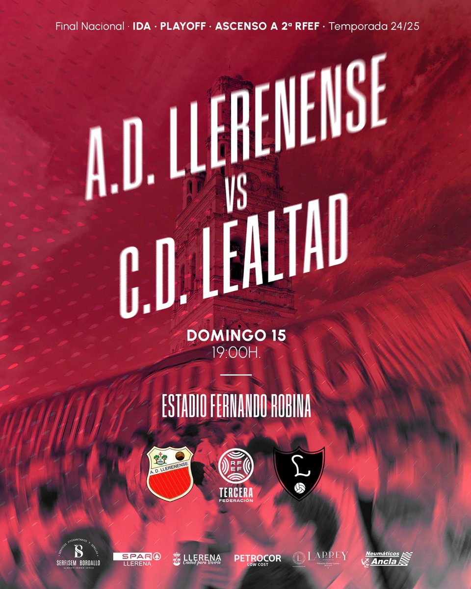 📣 𝗙𝗜𝗡𝗔𝗟 𝗡𝗔𝗖𝗜𝗢𝗡𝗔𝗟 • 𝙋𝙇𝘼𝙔𝙊𝙁𝙁 • 𝘼𝙎𝘾𝙀𝙉𝙎𝙊 2ª 𝙍𝙁𝙀𝙁

🫵🏼 ¡El Robina te espera de nuevo, vivamos otra tarde mágica!

<a href="/adllerenenseof/">A.D. LLERENENSE</a> - <a href="/CDLealtad/">Lealtad de Villaviciosa</a> 

🗓️ Domingo 15 de Junio. 2025
⏱️ 19:00h.
🏟️ Estadio Fernando Robina

#LlerenenseLealtad | #TodosDeBlanco🤍