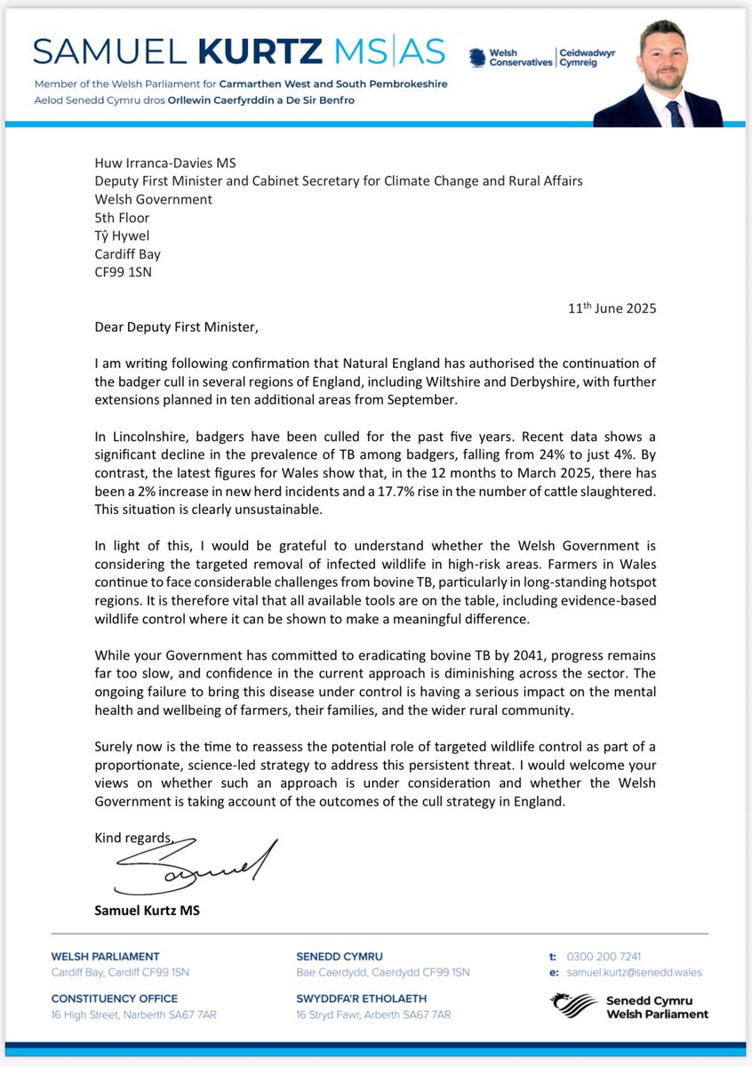 Figures today reveal a record 13,174 animals were slaughtered in Wales in the 12 months to March 2025, up 17.7%. New herd incidents rose by 2%, all due to bovine TB.

This is a disgrace.

It’s time the Welsh Government put ideology aside and followed the science to finally