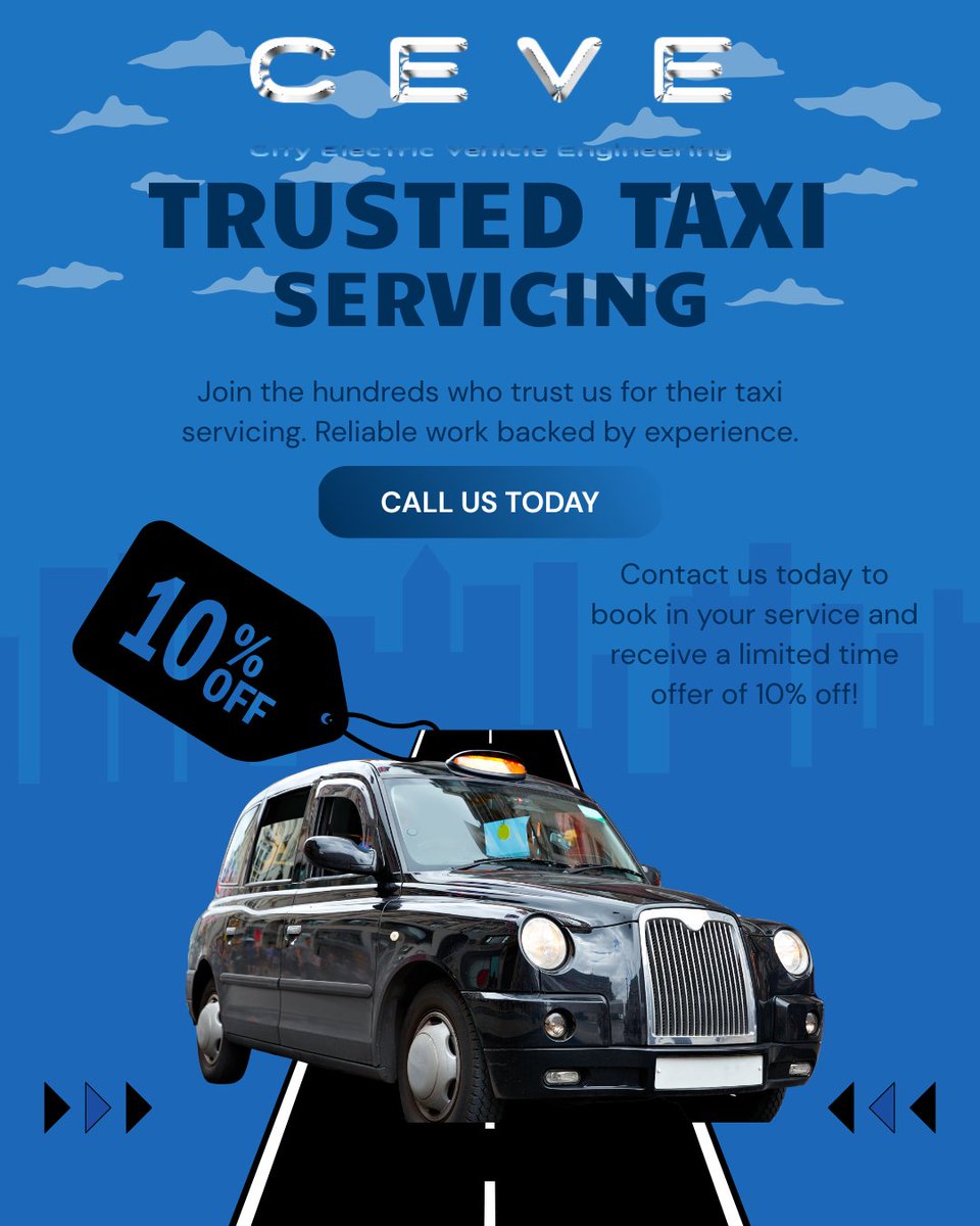 Attention all taxi drivers! City Electric Vehicles is now offering 10% off all taxi servicing for a limited time. Whether you’re driving electric, hybrid, or traditional models, our expert technicians ensure your vehicle stays road-ready with fast, reliable service you can trust.