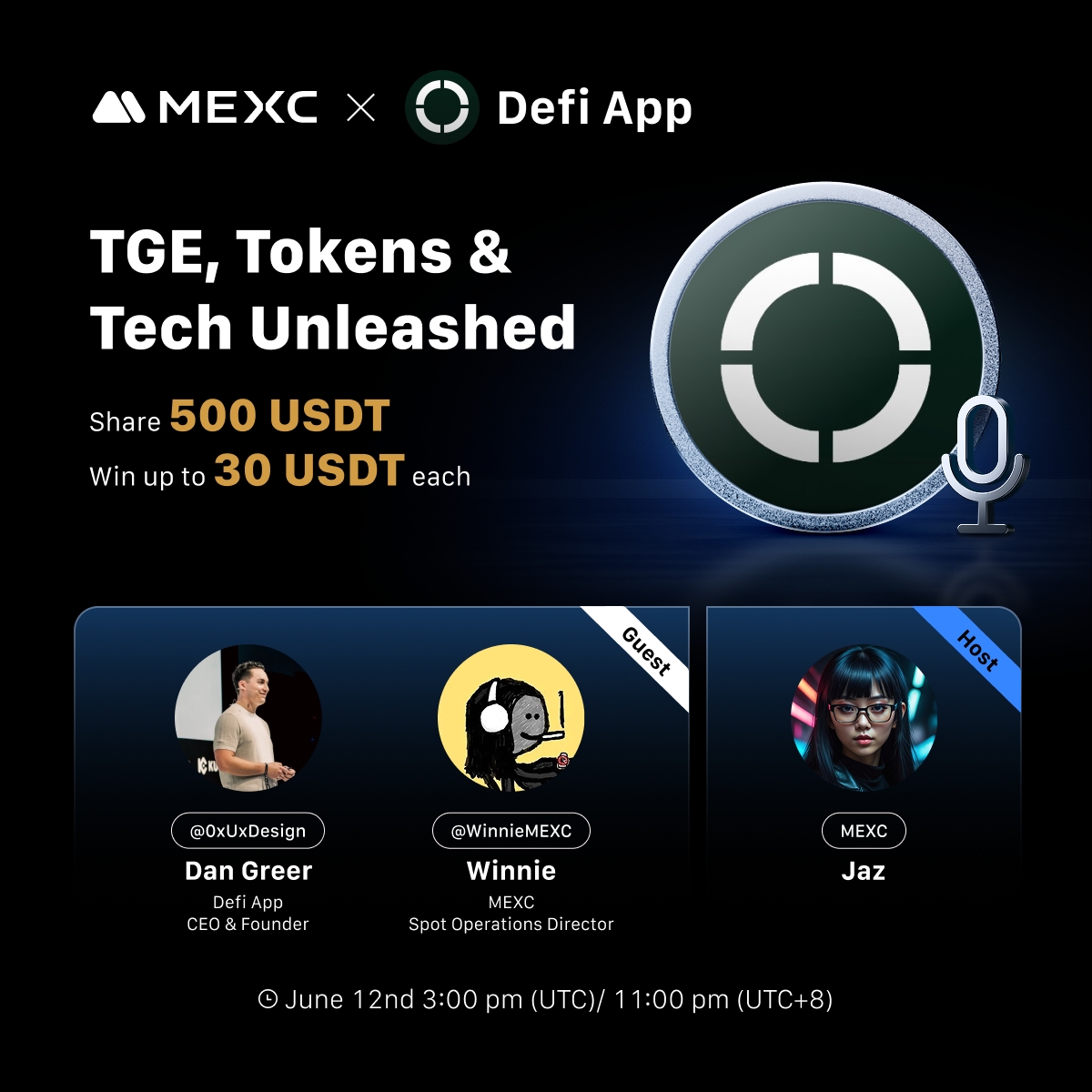 MEXC_Listings (@mexc_listings) on Twitter photo 🎙️ MEXC X Space AMA 🎙️
🔹Topic: MEXC x Defi App : TGE, Tokens & Tech Unleashed
🔹Guest: <a href="/WinnieMEXC/">Winnie</a> from <a href="/MEXC_Listings/">MEXC_Listings</a>, <a href="/0xUxDesign/">Dan Geer 🎩</a> from <a href="/defidotapp/">Defi App 🎩</a>
🔔 Set a reminder now: x.com/i/spaces/1lDxL…
🎁 Win up to 30 $USDT each: gleam.io/Mh6zr/mexc-x-d… 🎙️ MEXC X Space AMA 🎙️
🔹Topic: MEXC x Defi App : TGE, Tokens & Tech Unleashed
🔹Guest: <a href="/WinnieMEXC/">Winnie</a> from <a href="/MEXC_Listings/">MEXC_Listings</a>, <a href="/0xUxDesign/">Dan Geer 🎩</a> from <a href="/defidotapp/">Defi App 🎩</a>
🔔 Set a reminder now: x.com/i/spaces/1lDxL…
🎁 Win up to 30 $USDT each: gleam.io/Mh6zr/mexc-x-d…