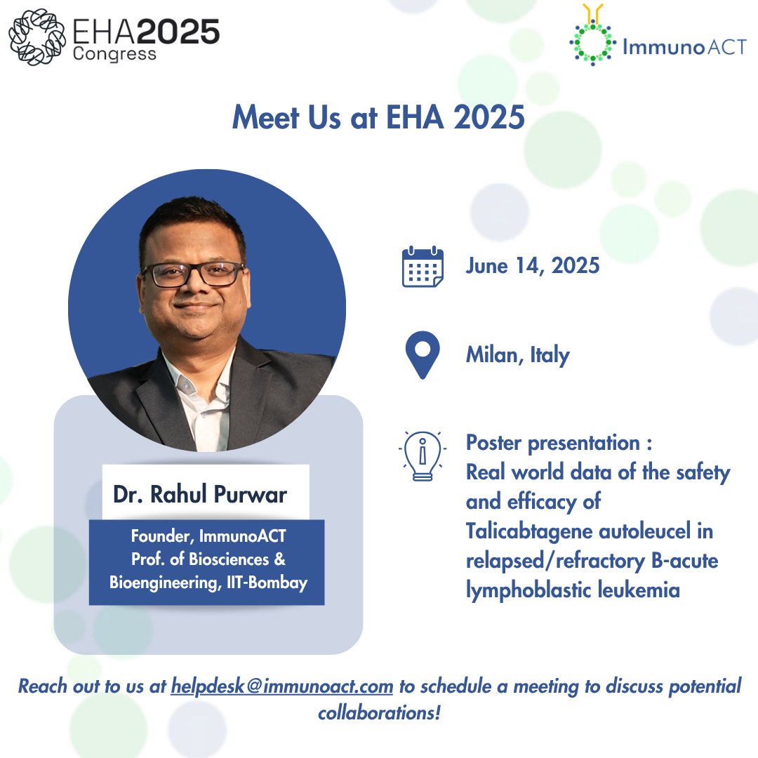 ImmunoACT (@actimmuno) on Twitter photo Our Founder, Prof. Rahul Purwar (<a href="/purwarrahul2/">Rahul Purwar</a>), will be attending the ๐๐๐ ๐ฎ๐ฌ๐ฎ๐ฑ ๐๐ผ๐ป๐ด๐ฟ๐ฒ๐๐, a premier gathering in the field of hematology, taking place in Milan, Italy.
๐
June 12โ15, 2025
๐ Milan, Italy
Prof. Purwar will be present to connect with global Our Founder, Prof. Rahul Purwar (<a href="/purwarrahul2/">Rahul Purwar</a>), will be attending the ๐๐๐ ๐ฎ๐ฌ๐ฎ๐ฑ ๐๐ผ๐ป๐ด๐ฟ๐ฒ๐๐, a premier gathering in the field of hematology, taking place in Milan, Italy.
๐
June 12โ15, 2025
๐ Milan, Italy
Prof. Purwar will be present to connect with global