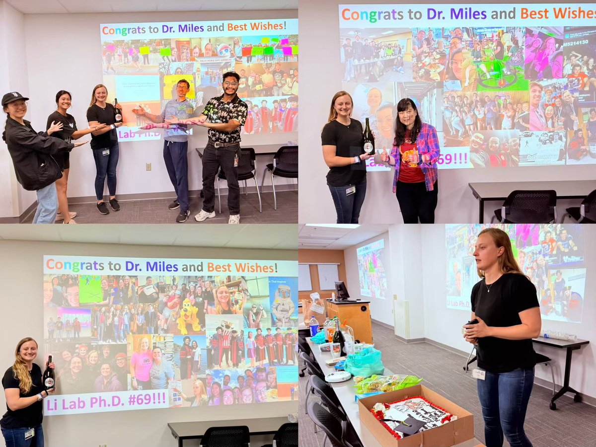 LiResearch's tweet image. Warmest congratulations to Dr. Hannah Miles @HNMiles, the 69th Ph.D. from the Li Lab 🥳🥳🥳Your support for fellow lab members, triathlon training inspiration, and fruitful collabs with @LabRicke have truly left a lasting impact. Wishing you the best on your next adventure 🍾🍰