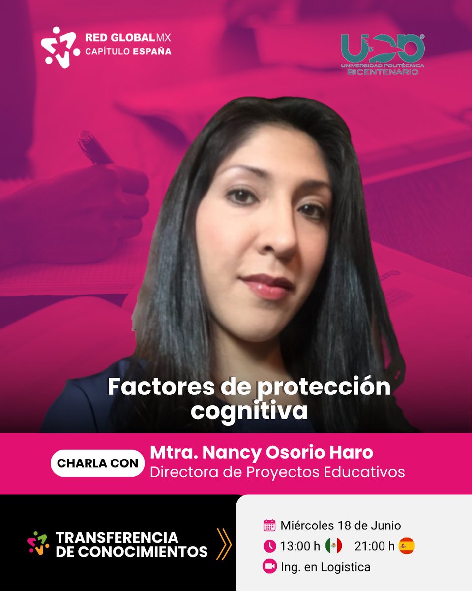Red Global Mx España (@redglobalmxesp) on Twitter photo Aprende sobre la importancia de procurar un estilo de vida saludable para generar factores de protección cognitiva🧠💡 
Transferencia de conocimientos presenta: "Factores de protección cognitiva.”🏃♂️✨
¡No te lo pierdas!
#TDC2025
#RGMXES
#ProtecciónCognitiva Aprende sobre la importancia de procurar un estilo de vida saludable para generar factores de protección cognitiva🧠💡 
Transferencia de conocimientos presenta: "Factores de protección cognitiva.”🏃♂️✨
¡No te lo pierdas!
#TDC2025
#RGMXES
#ProtecciónCognitiva