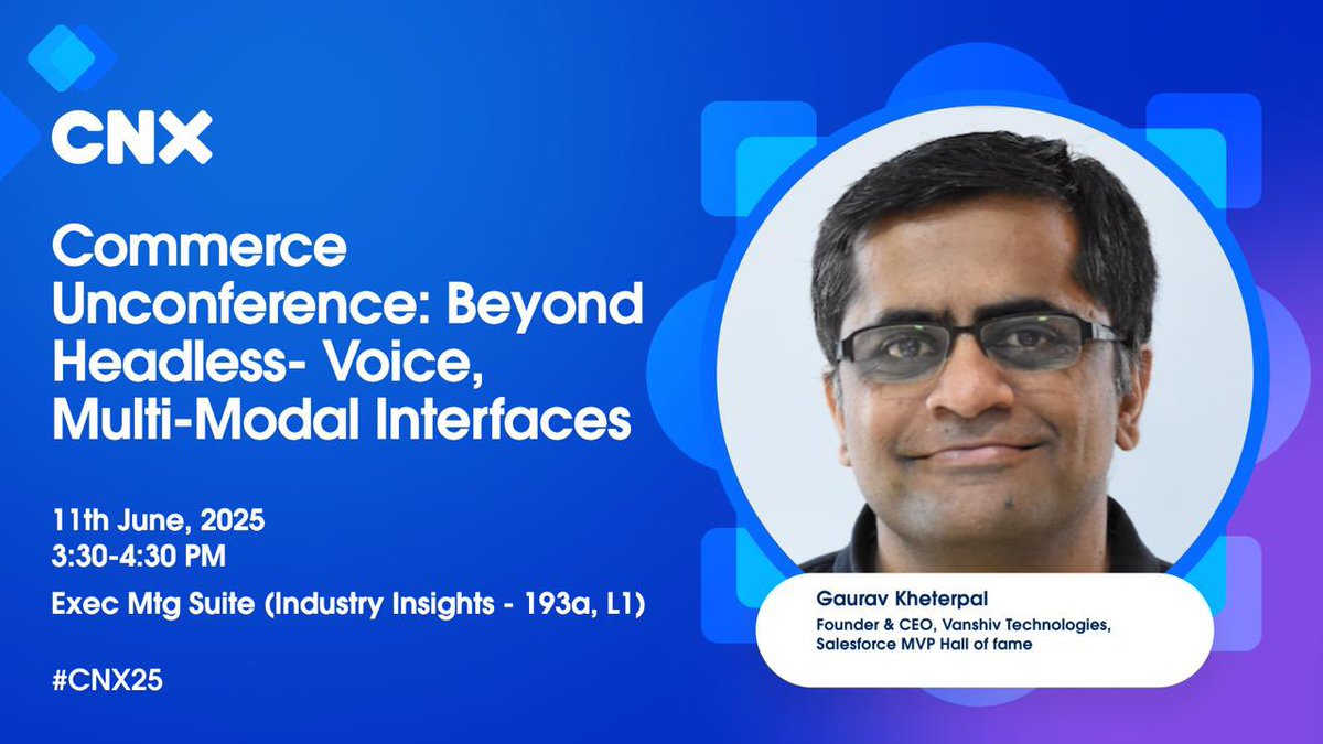 #CNX25 Day 1 is here and I'm excited to be presenting two sessions today. 

Build Headless Commerce Agents with Agentforce 
2:00-2:20 PM CDT
Community Hub Campfire 2 (Campground, Level 3)
Co-speakers: Bhagath Ganga
We show you some really powerful examples of how Agentforce is