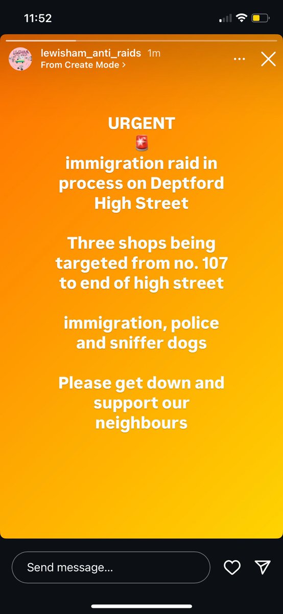 Cllr Hau-Yu Tam 譚巧瑜 🏳️⚧️💚🇵🇸🧡🇸🇩 (she/her) (@tamhauyu) on Twitter photo 🚨 URGENT Immigration raid in process on Deptford High St, alert shared at 11:52
Three shops being targeted from no. 107 (Roots Fruit & Veg) to end of high st. Immigration officers, police and sniffer dogs present
Please get down and support our neighbours
<a href="/AntiRaids/">Anti Raids Network</a> 🚨 URGENT Immigration raid in process on Deptford High St, alert shared at 11:52
Three shops being targeted from no. 107 (Roots Fruit & Veg) to end of high st. Immigration officers, police and sniffer dogs present
Please get down and support our neighbours
<a href="/AntiRaids/">Anti Raids Network</a>