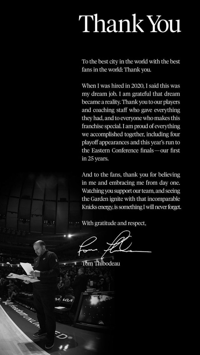 TruePG718's tweet image. Coach Thibs taking out a page in The NY Times to #Knicks fans.