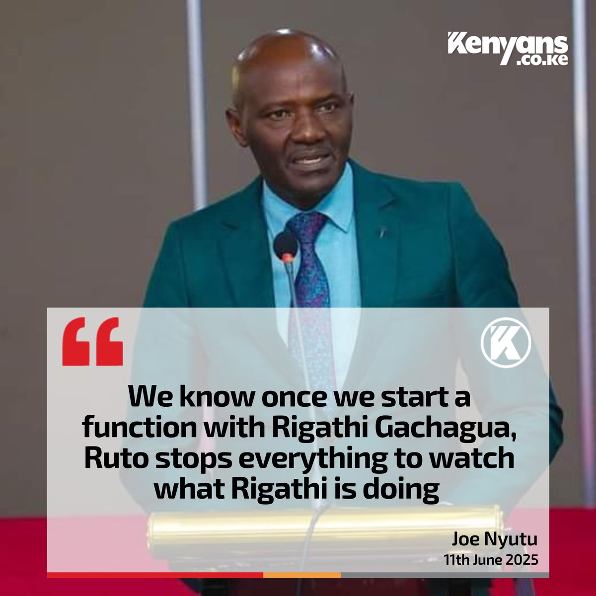Kenyans's tweet image. Ruto stops everything to watch what Rigathi is doing - Senator Joe Nyutu