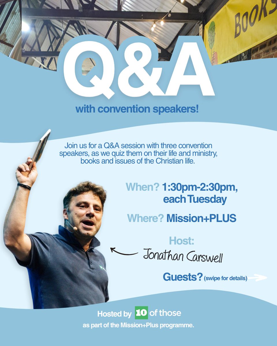 10ofthose's tweet image. Heading to the Keswick Convention this year? We're excited to host a Q&A with convention speakers each Tuesday lunchtime (1:30pm-2:30pm) during the 2025 Convention as part of the Mission+PLUS programme.
Week 1 - John Wyatt
Week 2 - Paul Mallard
Week 3 - Dane Ortlund