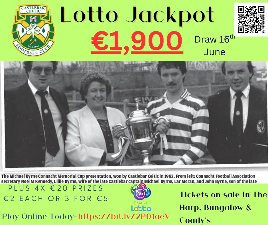 💚💰 Castlebar Celtic Lotto Jackpot: €1,900! 💰💚
PLUS 4 x €20 prizes – who’s feeling lucky? 🍀

Your wallet called.. it’s manifesting €1,900! 💸😉

🎯 Scan the QR code or click on bit.ly/2P01aeVand &amp; let the good times (and maybe cash) roll!