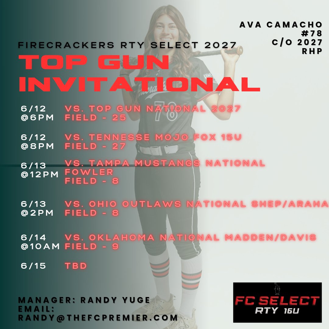 My team and I are on the road to Top Gun Invitational. 
#firecrackersselectrty #topguninvitational
<a href="/triplecrownspts/">Triple Crown Sports</a>