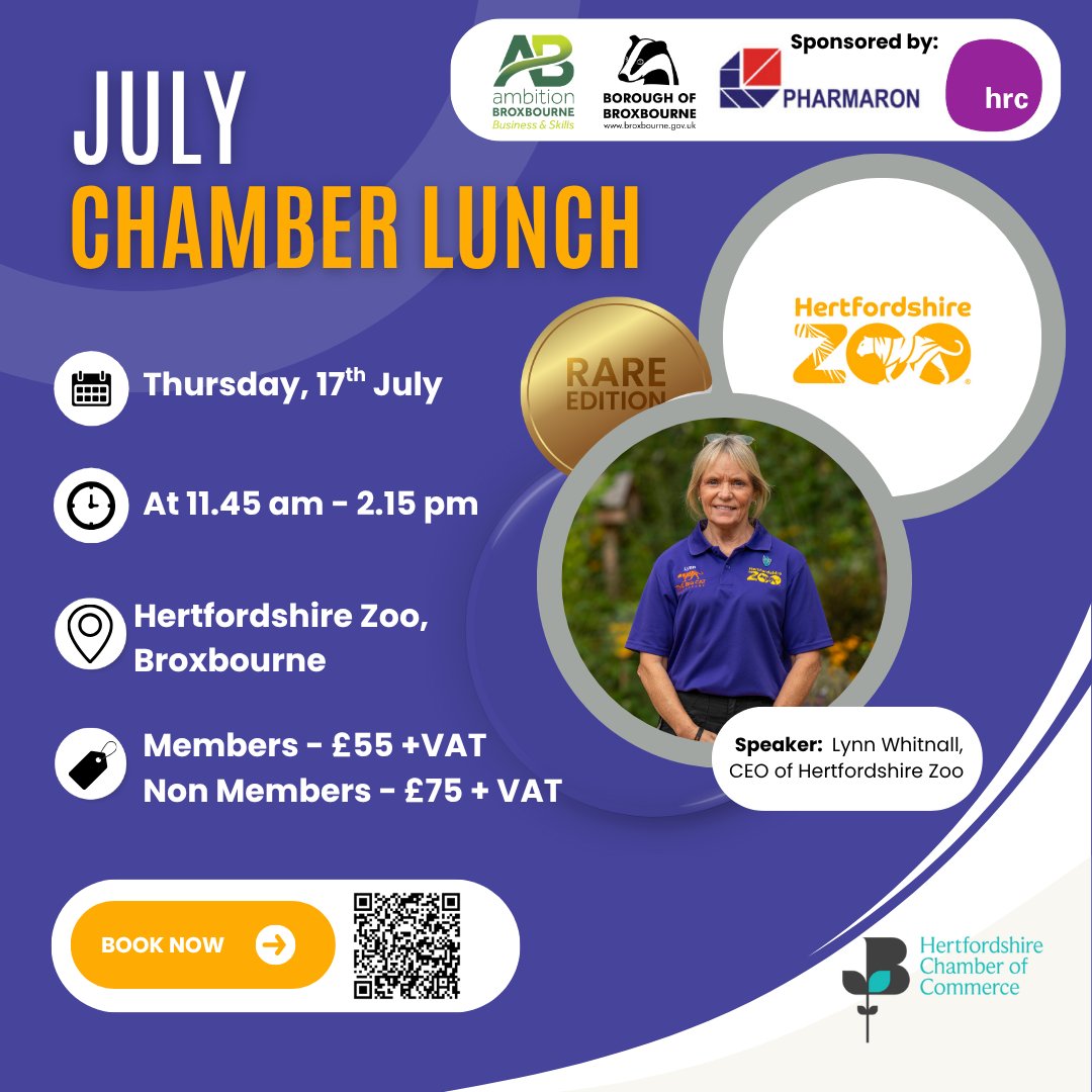 HertsChamber's tweet image. Lunch with Lions? 🦁
Join us at @HertsZoo for the July Chamber Lunch on Thursday, 17th July!
Buffet lunch, inspiring speaker Lynn Whitnall, and zoo access after!
🎟️ Book now: hertschamber.rubicrm.com/calendar_detai…
#HertsChamber #ChamberLunch #Networking #HertfordshireZoo