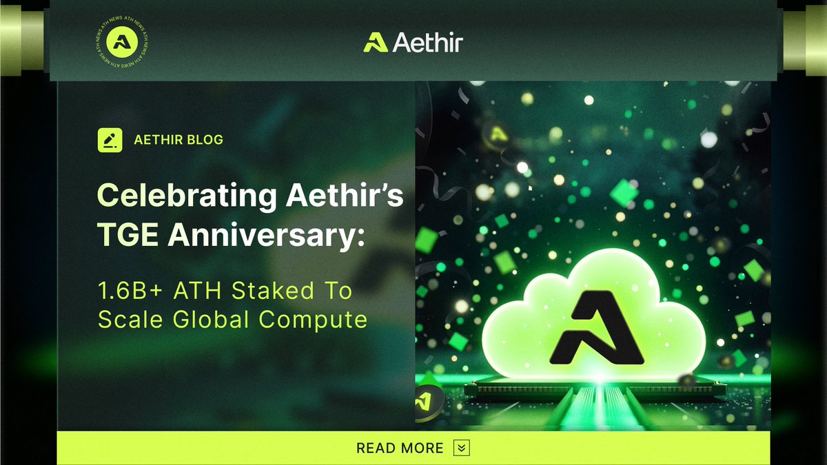 June 12 is a special day in Aethir's history 🗓️

It marks the 1st anniversary of our ATH TGE 🎉, a huge milestone for us and the community.

But more than just a celebration, it’s a reminder: ATH isn’t just a crypto token but the core of Aethir’s decentralized GPU cloud 🎯

🧵👇🏻