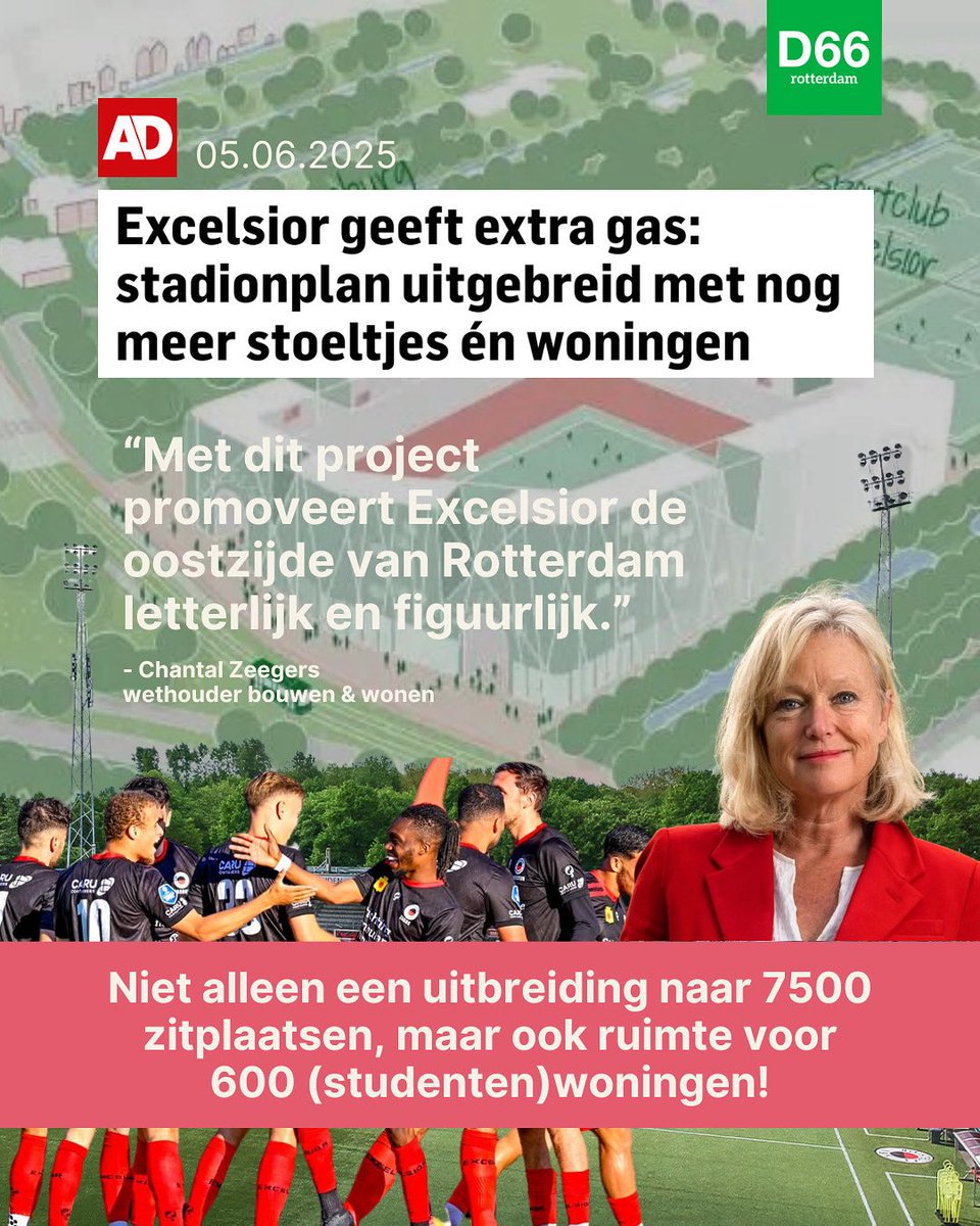🏟️ Als student in een voetbalstadion wonen? Het ambitieuze plan van Excelsior voor uitbreiding van het stadion heeft naast  7500 zitplaatsen, ook ruimte voor 600 (studenten)woningen.