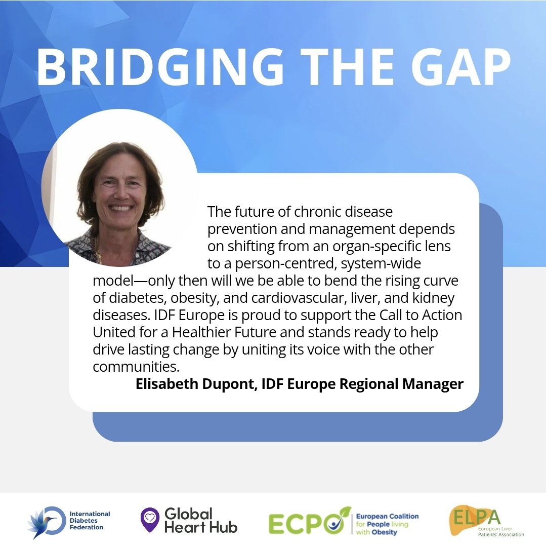 BRIDGING THE GAP for a Healthier Future

It's time to reimagine chronic disease care—not as isolated battles, but as one united mission. 💪💙
As Elisabeth Dupont, Regional Manager of IDF Europe, powerfully reminds us: shifting to a person-centred, system-wide approach is the key